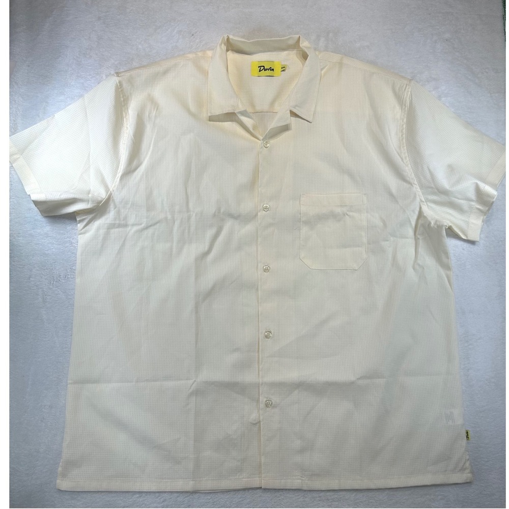 Coastal Duvin Design Co Camp Collar Shirt 2XL Minimalist Cream Grid Button Up